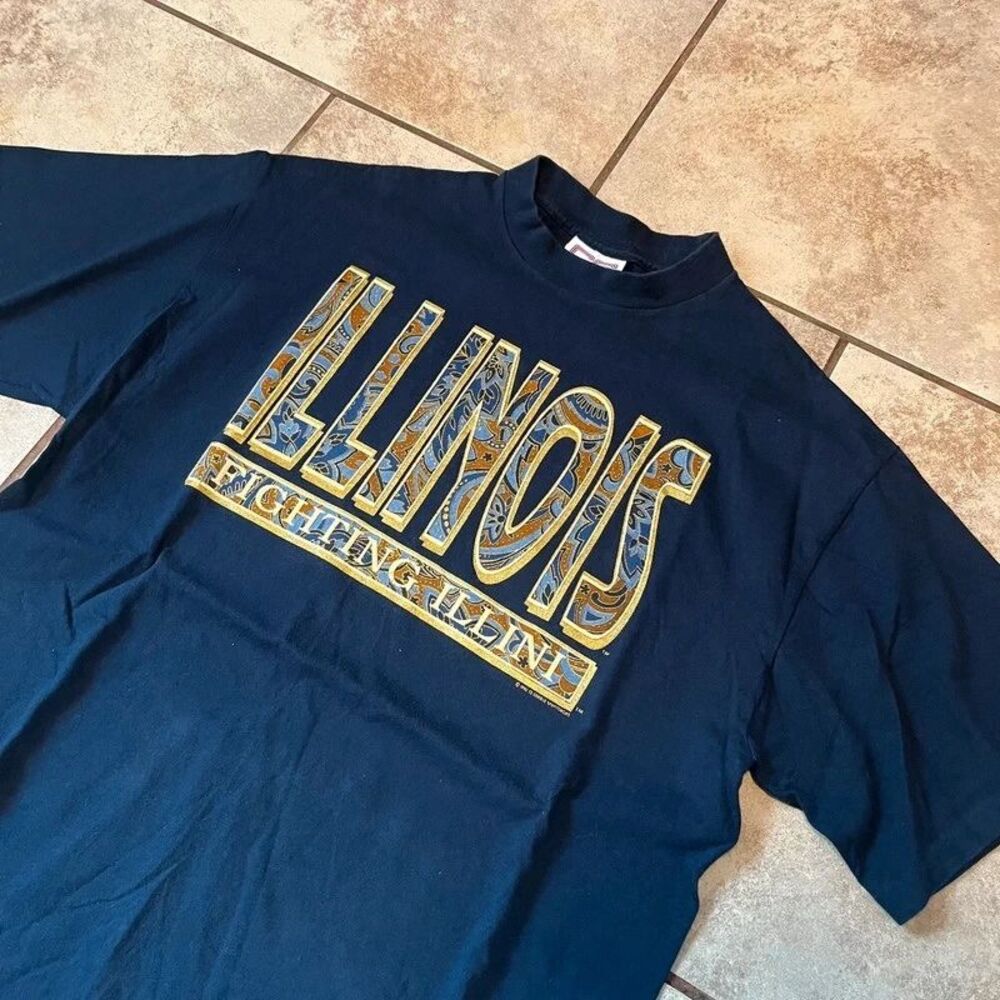 Vintage 90s Crable Illinois Fighting Illini Single Stitch Graphic Shirt Large
